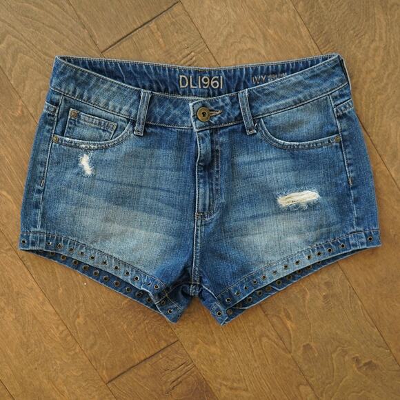 DL1961 Womens Ivy High Rise Shorts Denim Distressed Medium Wash Blue Size 29‎ - Picture 1 of 7